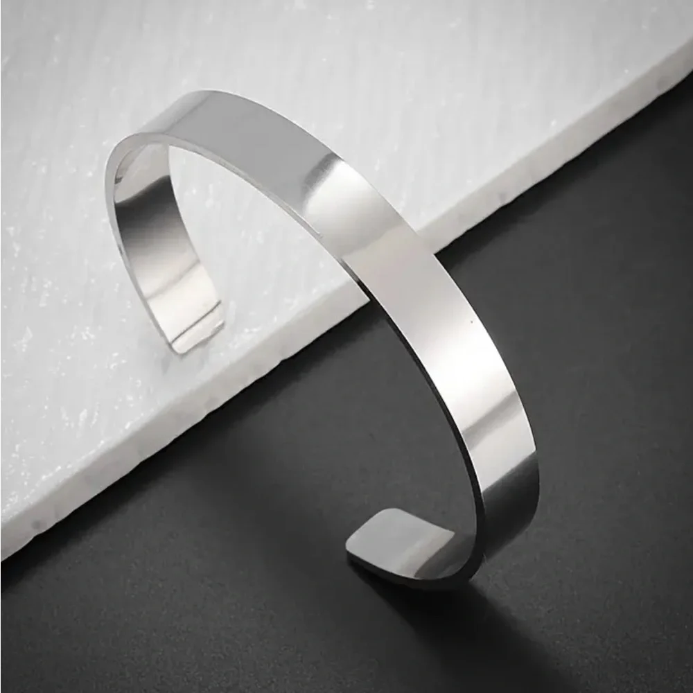 NWT Mens Stainless Steel Cuff Bracelet Set Black Silver Minimalist Bangle 2Pcs